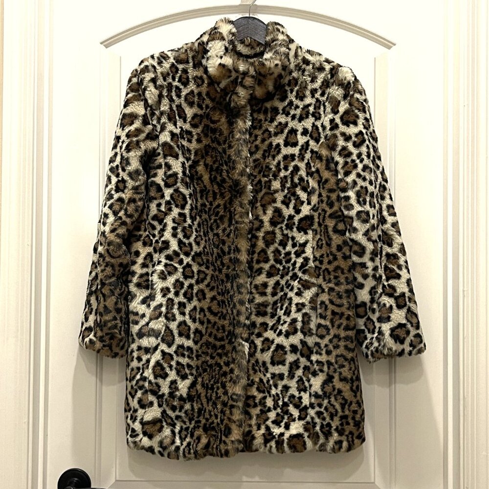 Loft Petites Faux Fur Coat Leopard Cheetah Animal Jacket Lined Worn Once PXS